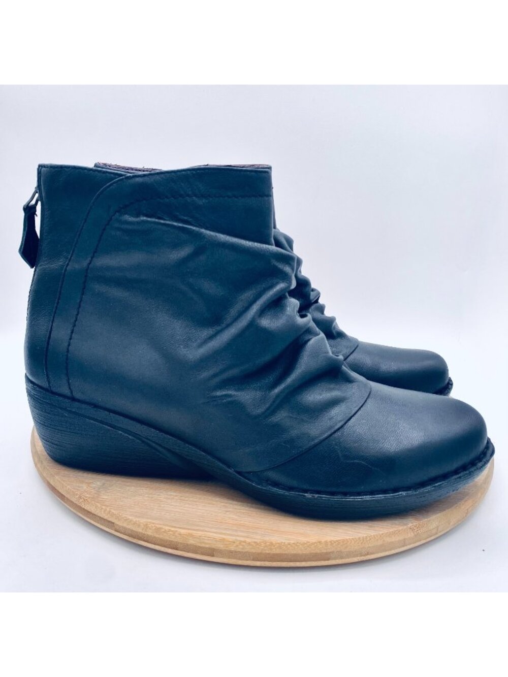 Dansko Shoes Womens 11.5 42 Black Leather Arisa Wedge Ankle Boots Ruched